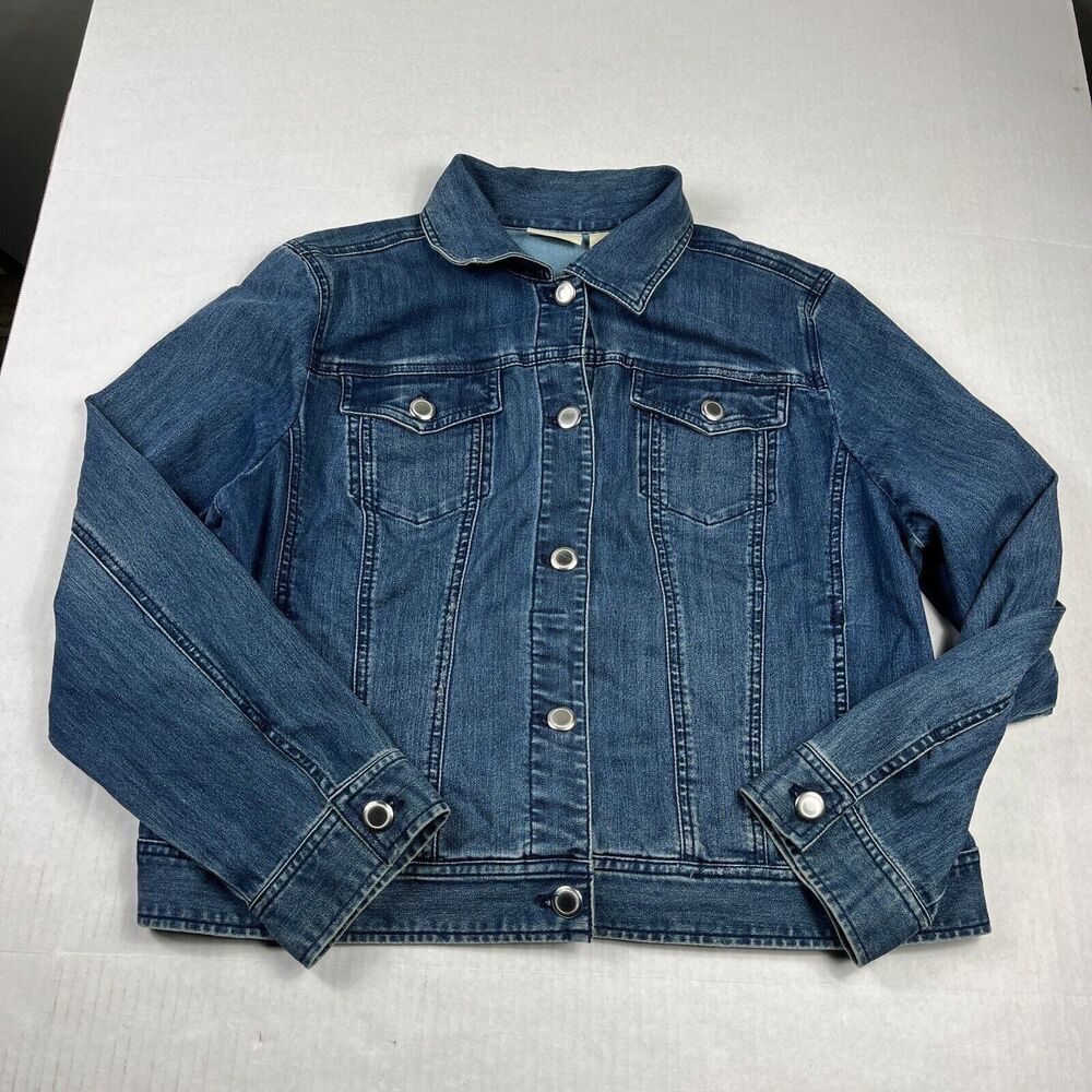 Chicos Womens Trucker Denim Jacket Blue Button Front Long Sleeve Classic 3 XL - Picture 1 of 12